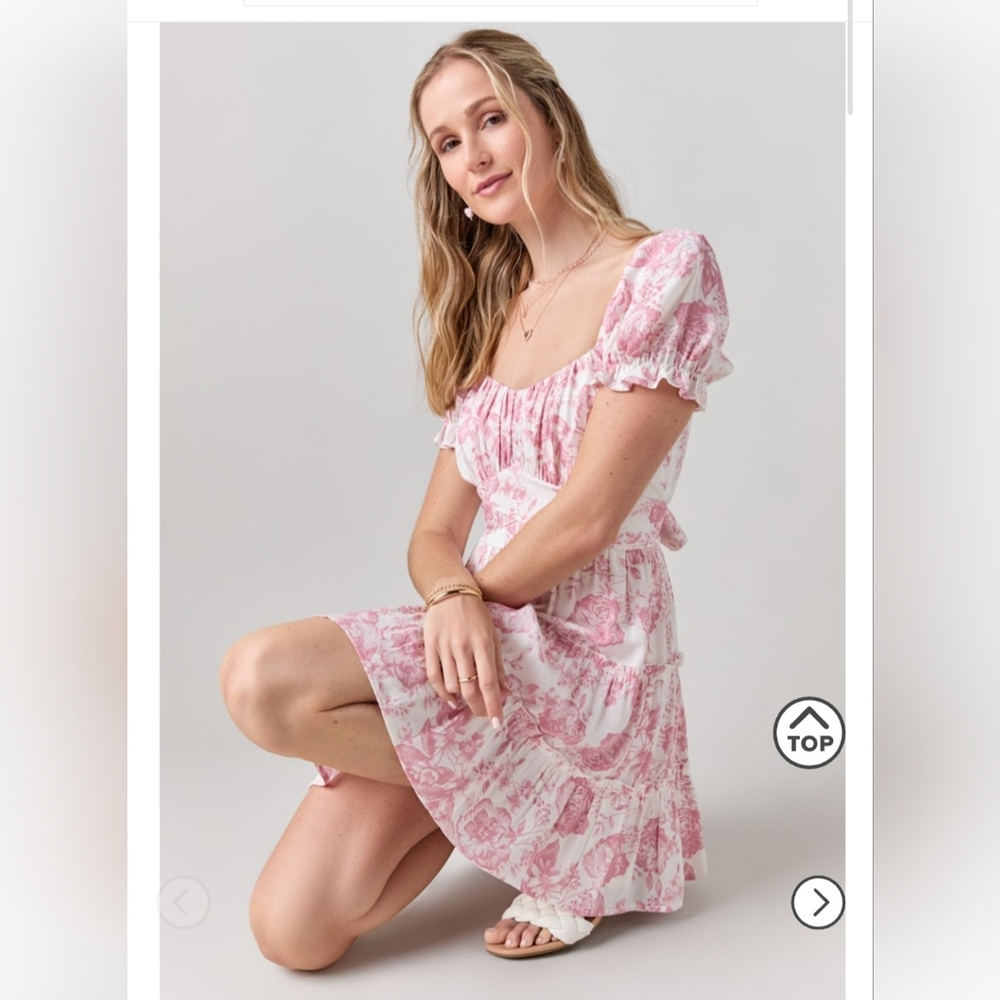 New Francesca's Libbie Pink & White Floral Bow Back Dress